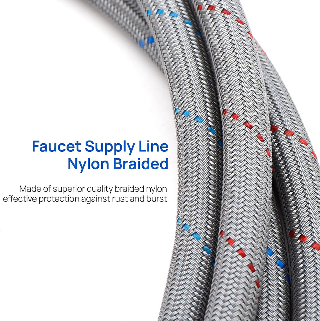 Faucet Supply Lines Length 12" 3/8 OD Comp (Male) x 3/8 Comp (Female) | Thread Connector Braided Nylon Extension