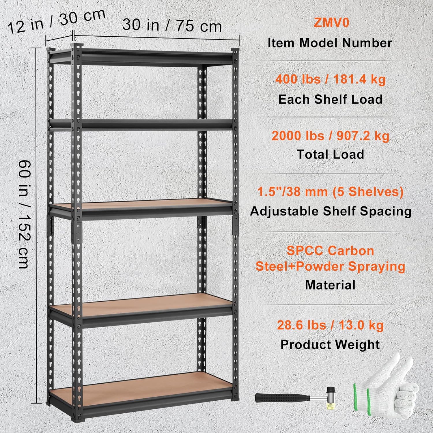 Storage Shelving Unit, 5-Tier Adjustable, 2000 lbs Capacity, Heavy Duty Garage Shelves Metal Organizer Utility Rack