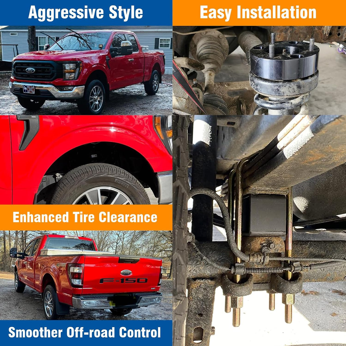 Dynofit Lift Kit for F150, 3" Front Strut Spacers & 2" Rear Aluminum Block with U-Bolts, Front and Rear Full Suspension Leveling Kit for 2004-2020 Ford F-150 2WD 4WD