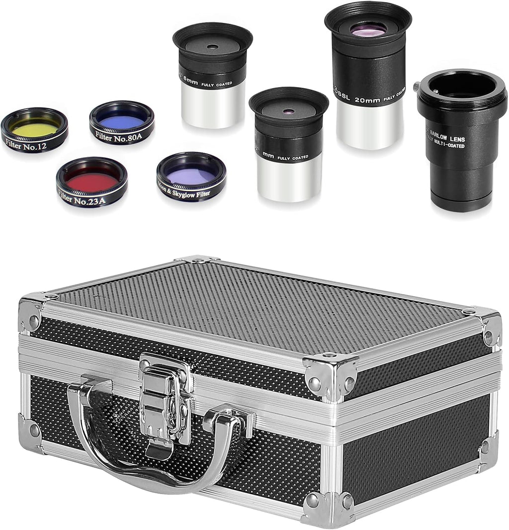 Astronomical Telescope Accessory Kit - with 3pcs Plossl Eyepieces Set, 4pcs Filter Set, a 2X Barlow Lens