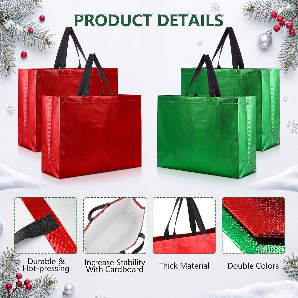 50 Pcs Gift Bags 17.7x13x4.72 Inch, Glossy Red and Green