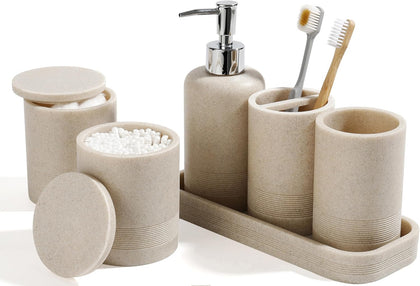 Bathroom Accessories Set, 6-Piece Bathroom Accessory Set, Toothbrush Holders Set, Soap Dispenser, Vanity Tray
