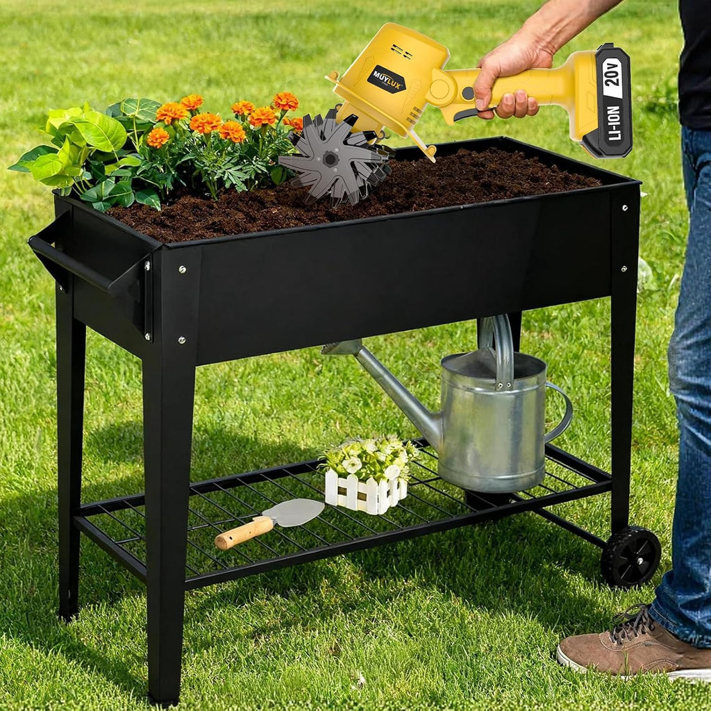 20V Cordless Tiller Cultivator for Gardening, Electric Garden Tiller with Battery & Charger, Garden Rototiller for