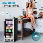 15 Inch Beverage Refrigerator Under Counter,126 Cans,Silver
