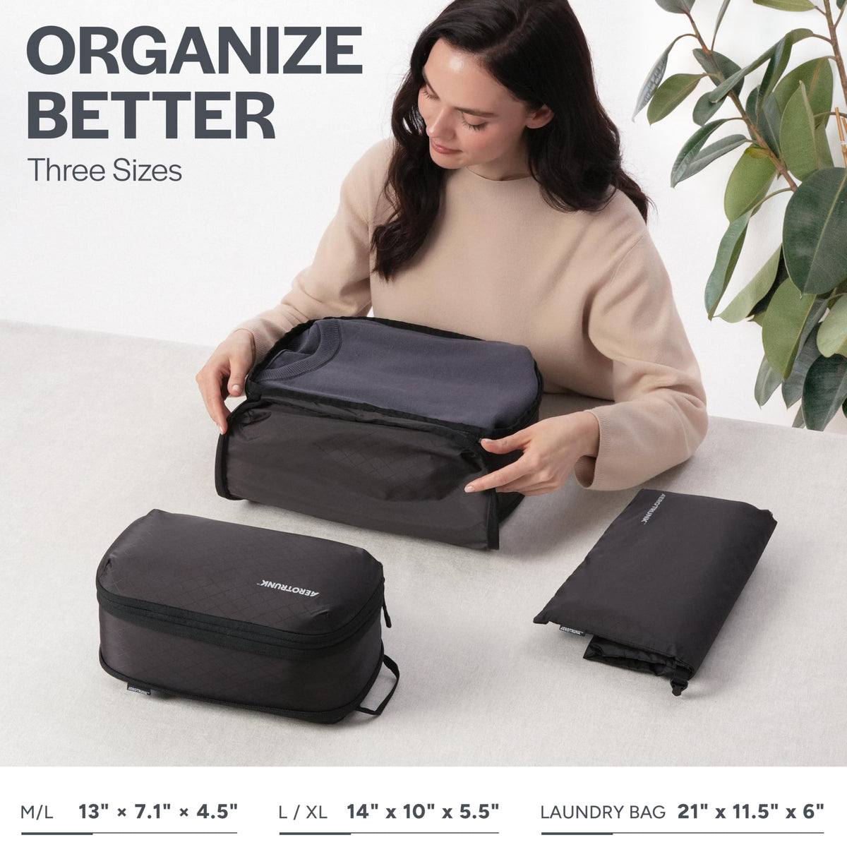 Ultralight Compression Packing Cubes for Travel, 3-Pack, Black