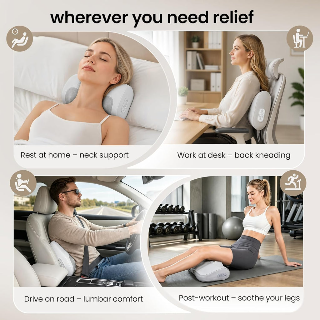 Multi-Functional Neck and Back Massager with Heat, Rechargeable Massager Pillow with 3D Kneading Deep Tissue