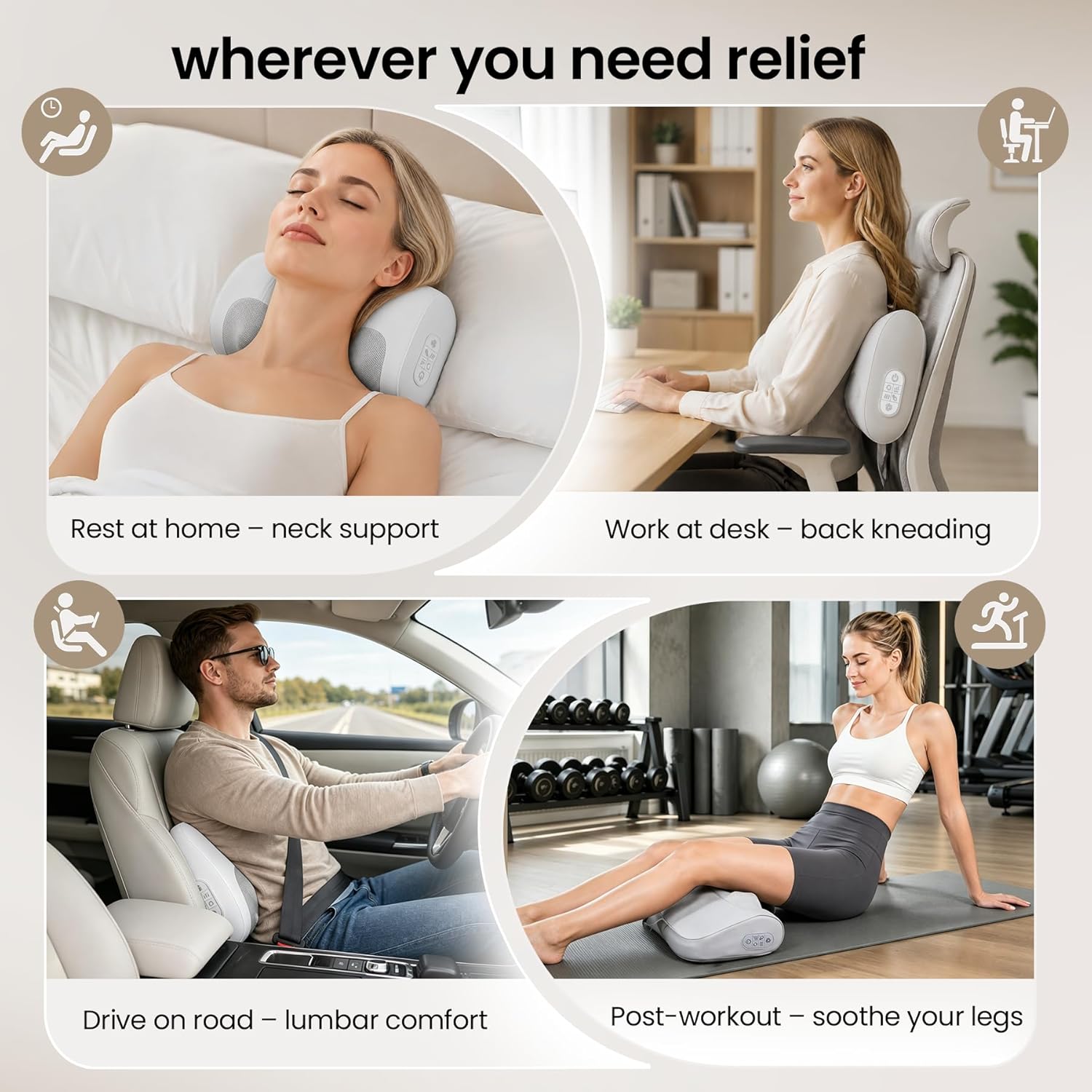 Multi-Functional Neck and Back Massager with Heat, Rechargeable Massager Pillow with 3D Kneading Deep Tissue