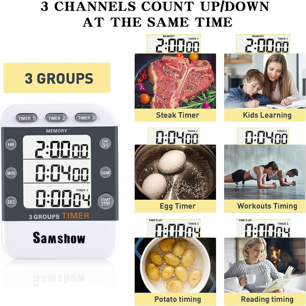 Digital Kitchen Timer, 3 Channels