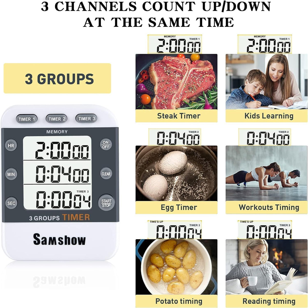 Digital Kitchen Timer, 3 Channels