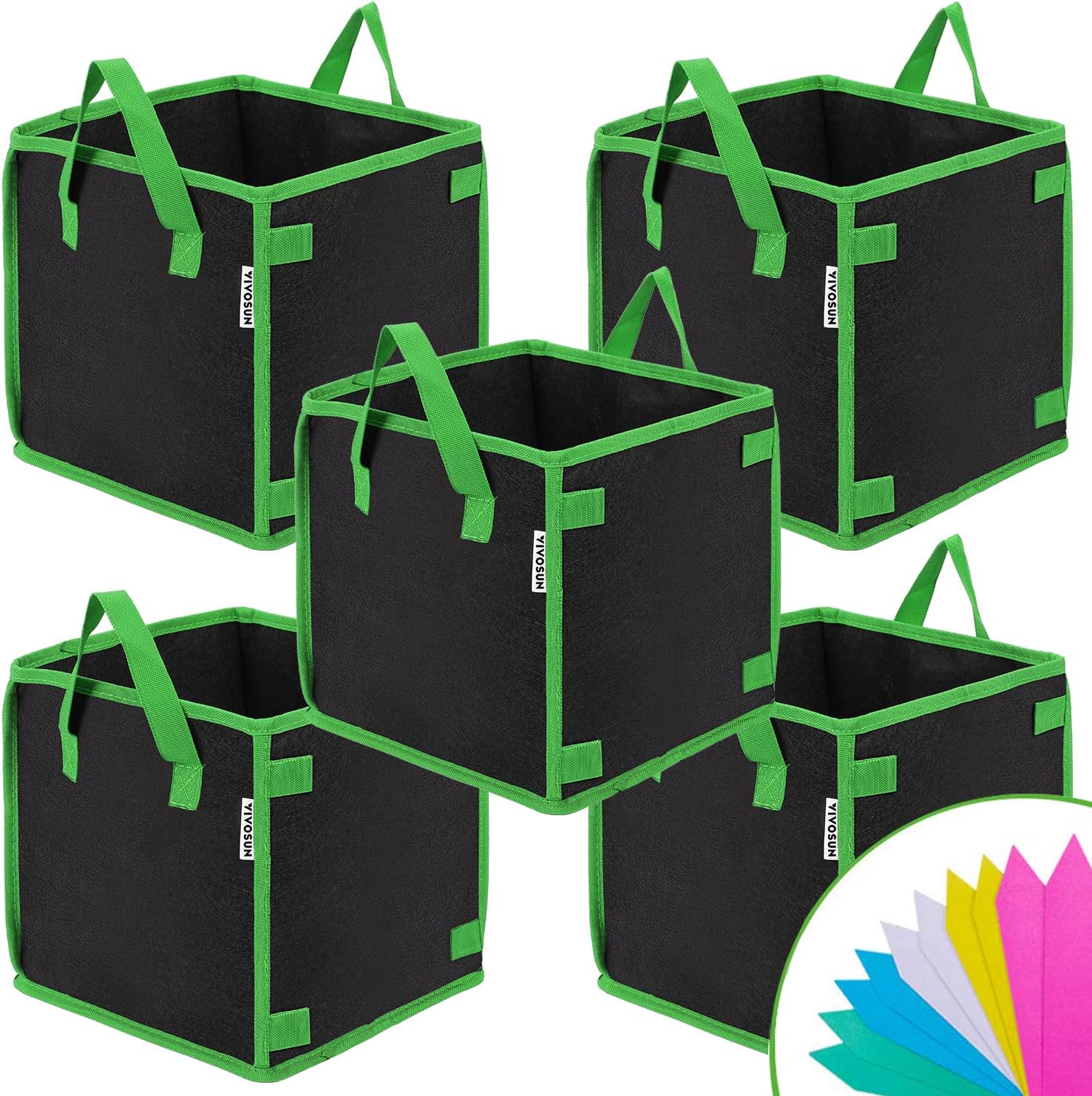 VIVOSUN 5 Pack 5 Gallon Square Grow Bags, Thick Nonwoven Cubic Fabric Pots with Handles for Indoor and Outdoor