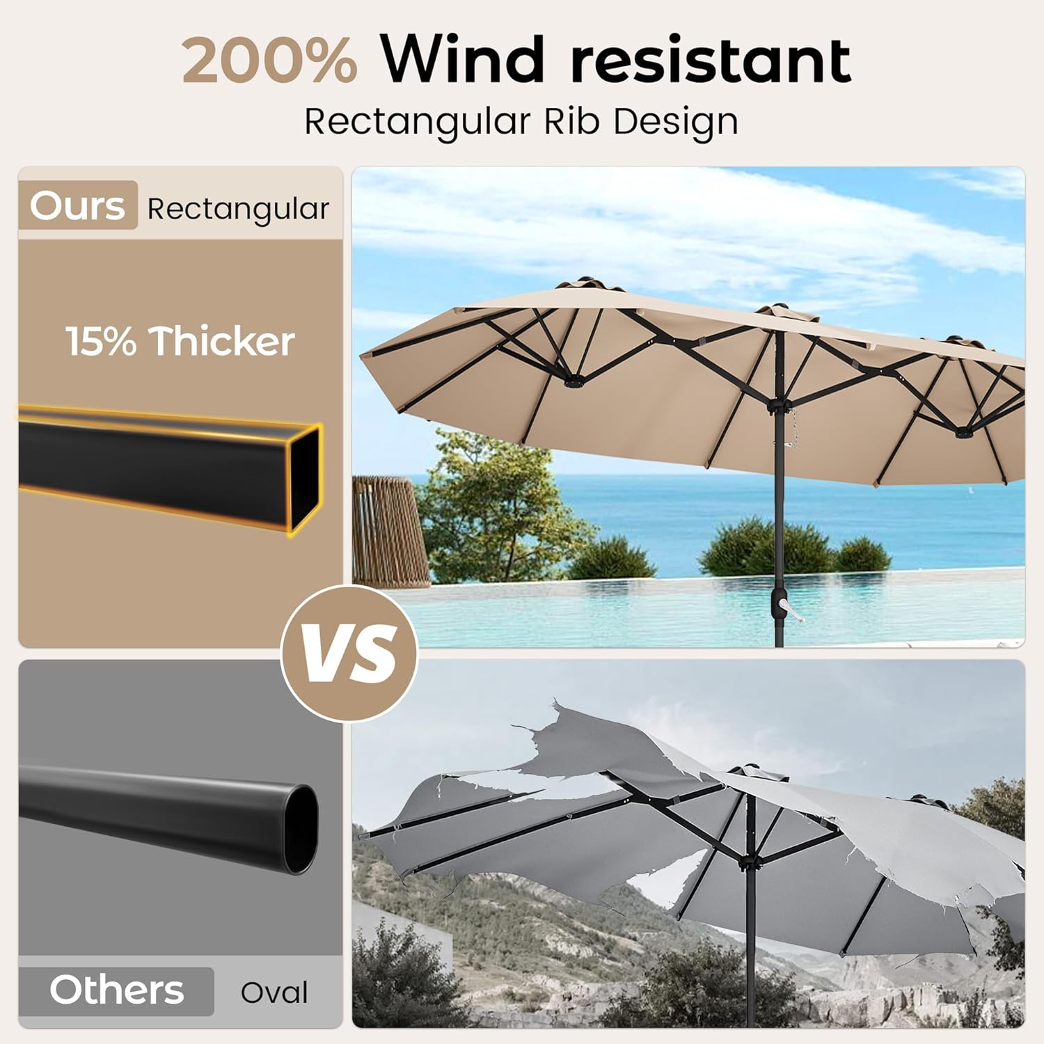 15ft Patio Umbrella with Base,Large Outdoor Double-Sided Rectangle Umbrella with Crank Handle, Market Umbrella for