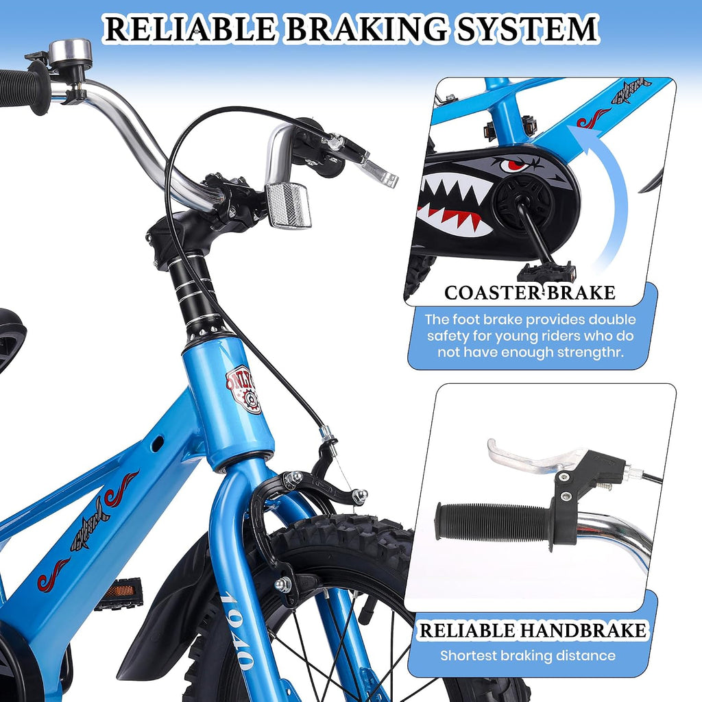 Kids Bike for Boys Ages 3-7, 14-16 Inch Bicycle with Training Wheels, Easy to Assemble, Safe Ride, Vibrant Colors