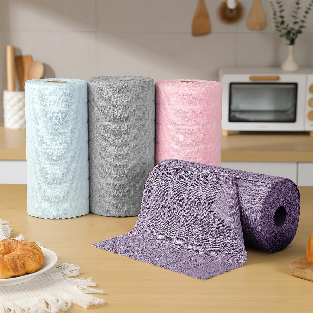 80 Pack Microfiber Cleaning Cloth Roll,Lint Free Rags Paper Towels & Tear Away Reusable Towels,Washable Shop