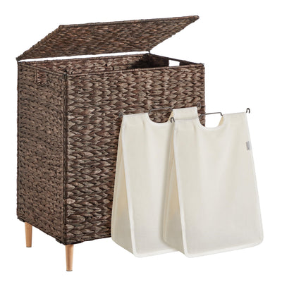 Laundry Hamper With Lid, 130 L Wicker Handwoven Water Hyacinth