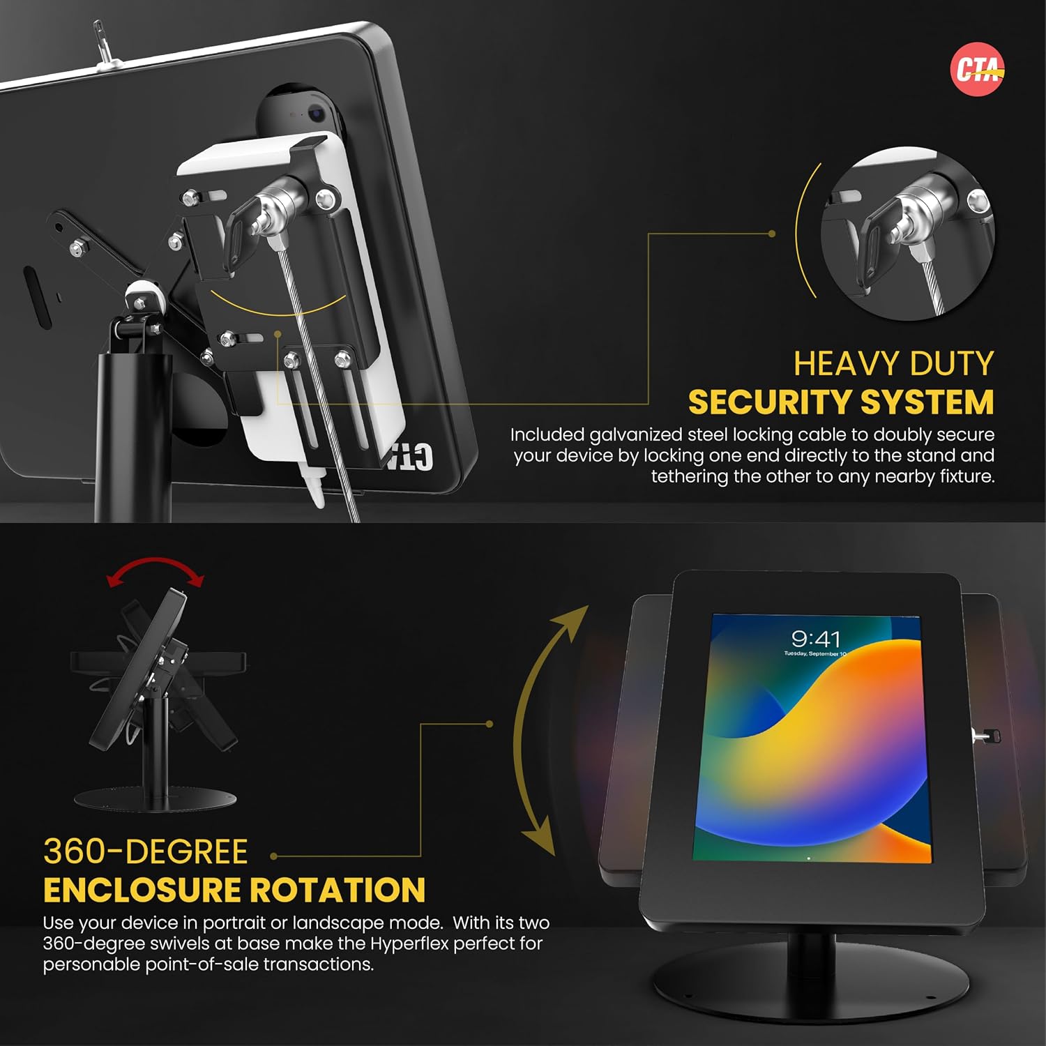 Premium iPad Retail POS Stand – CTA Upscale Tablet Kiosk Stand with 360 Degree Rotation & Locking for Retail