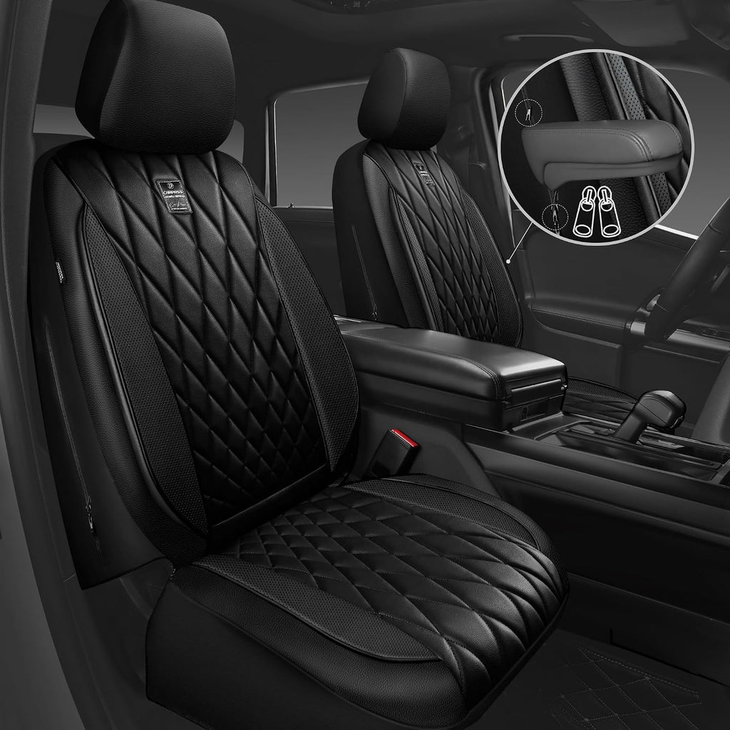5 Seats Piping Luxury Faux Leather Seat Covers Full Set, Anti-Slip Waterproof Seat Covers Compatible with Front
