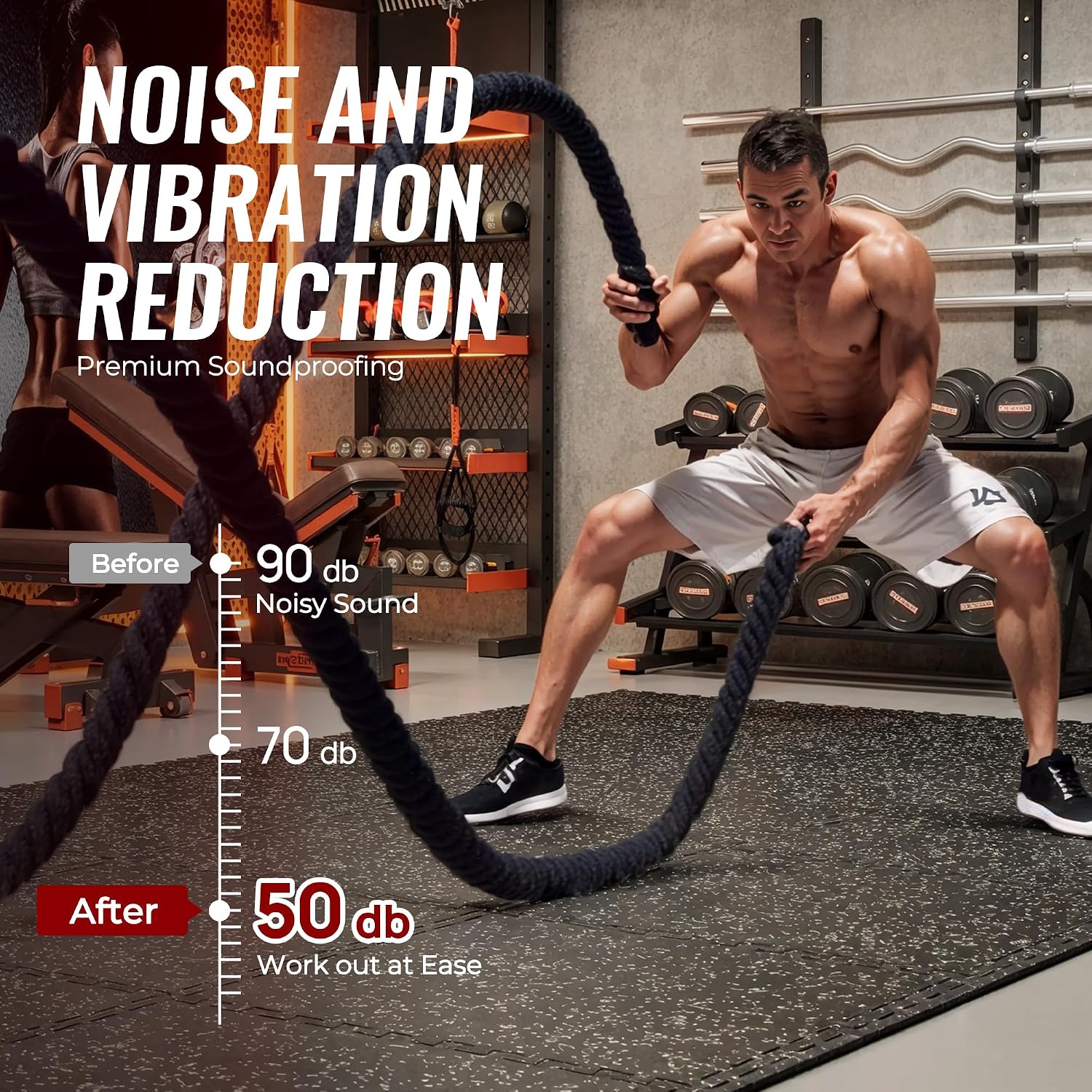0.79'' Extra-Thick Exercise Equipment Mats, 18 Pcs 72 Sq Ft Rubber Top Floor Tiles with High Density EVA Foam
