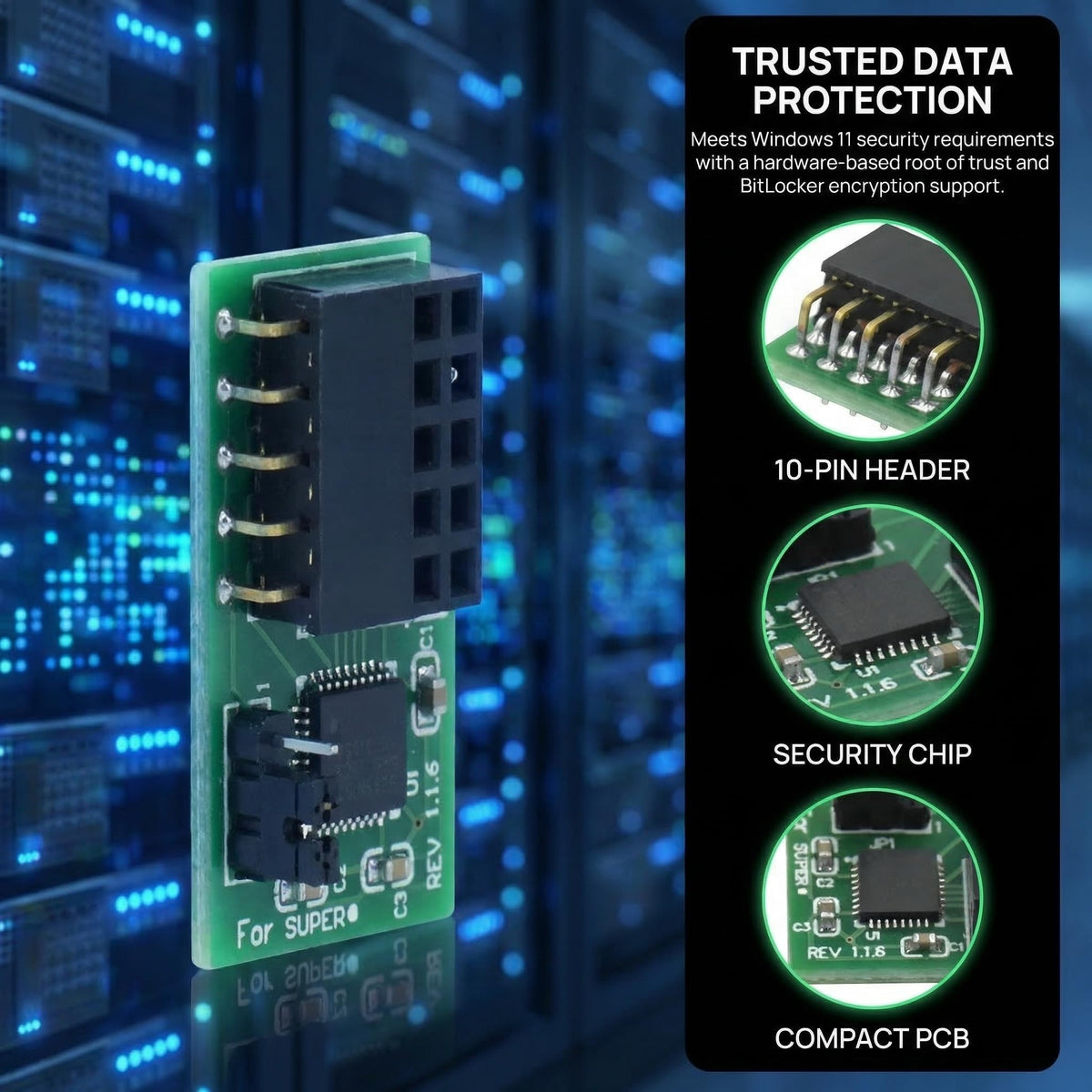 EAJONC TPM 2.0 Module for Supermicro, 10-Pin SPI Interface