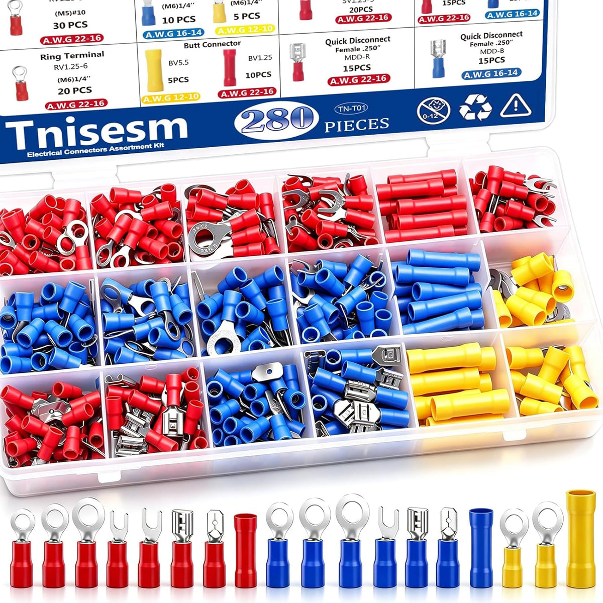 Tnisesm 280PCS Wire Connectors - Insulated Electrical Wire Terminals