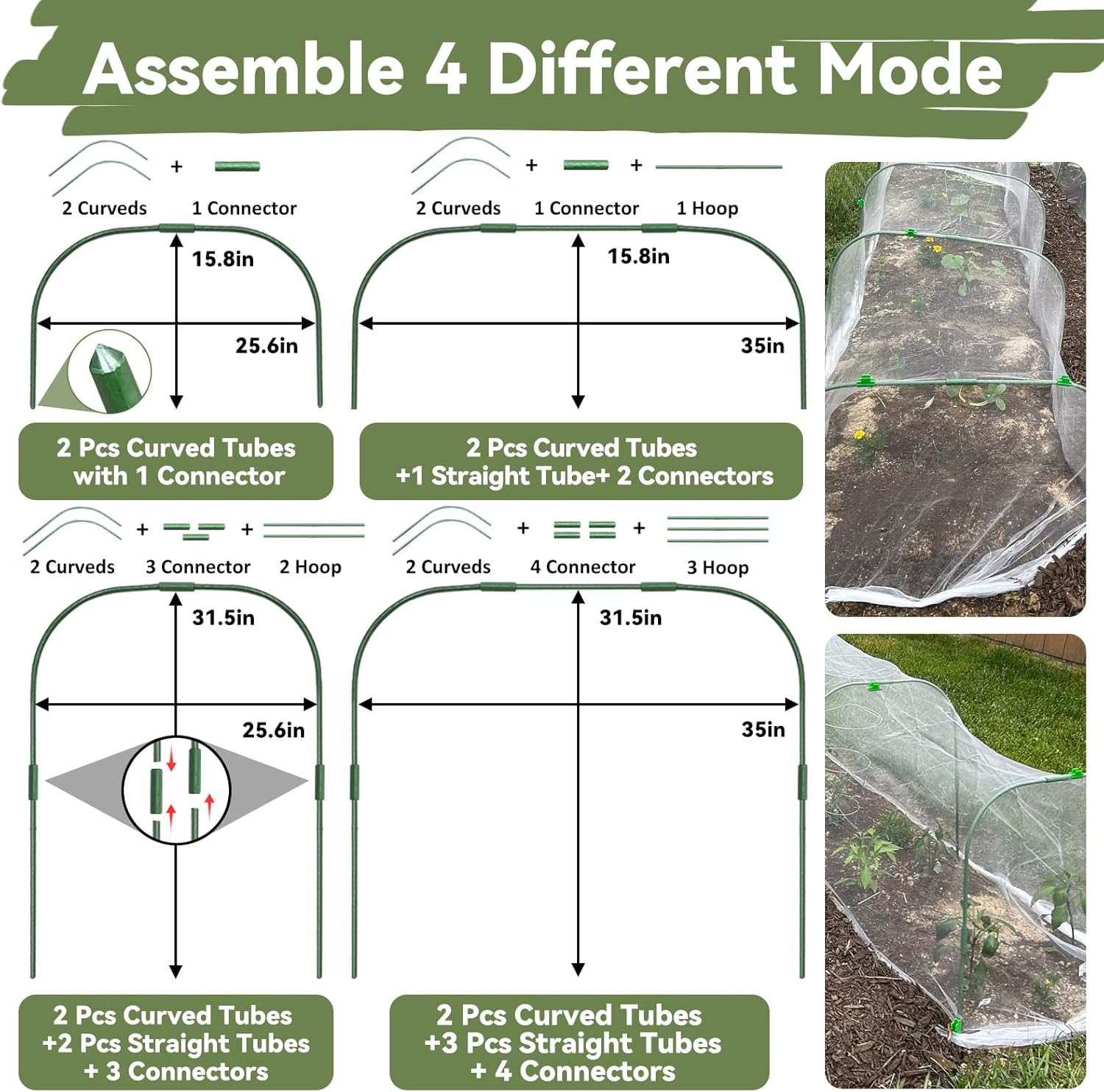 Garden Mesh Netting Kit for Raised Beds, 8 * 26FT Ultra Fine Plant Netting Covers with 6 Pcs Wide Garden Hoops & 12
