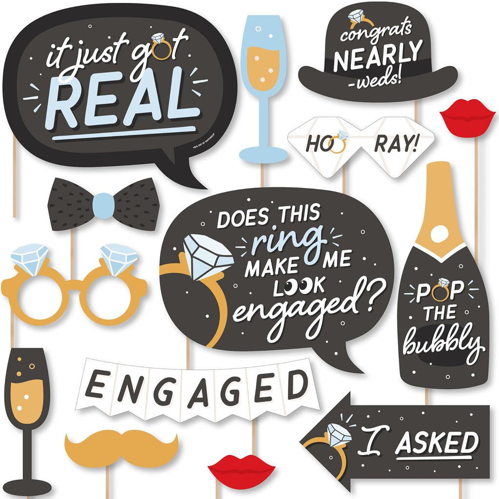 Black and White Engagement Photo Booth Prop Kit, DIY Cardstock Props - 20pc
