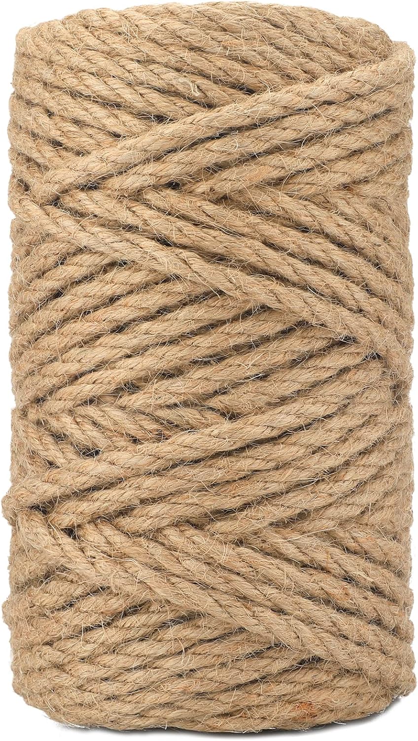 6MM x 164FT Jute Twine, Strong and Heavy Duty Twisted Jute Rope