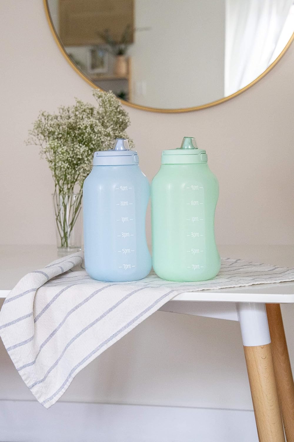 Hydra 64oz Half Gallon Water Jug with Handle and Motivational Time Markers for All Day Hydration, Plastic Reusable
