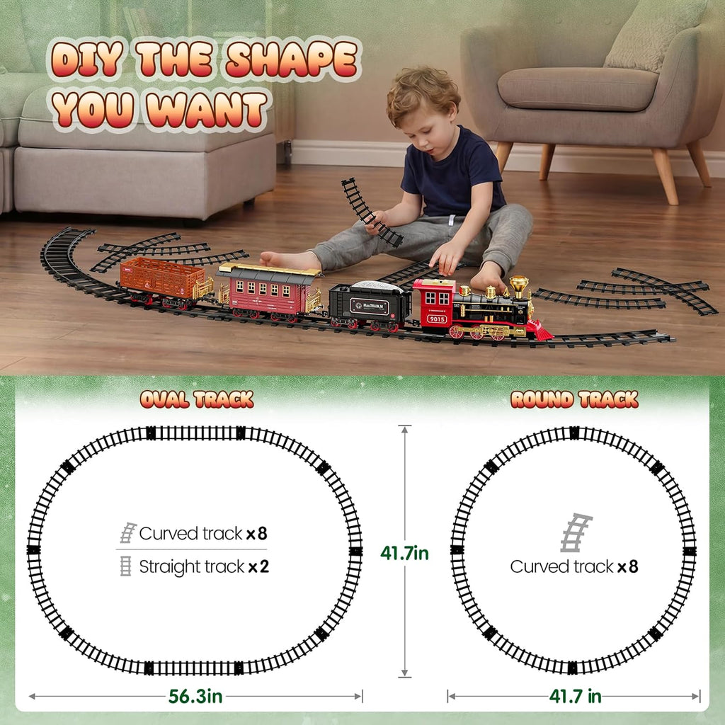 Train Set - Train Toys for Boys with Smokes, Lights and Sound, Toy Train Set for Under Christmas Tree, Toddler Model