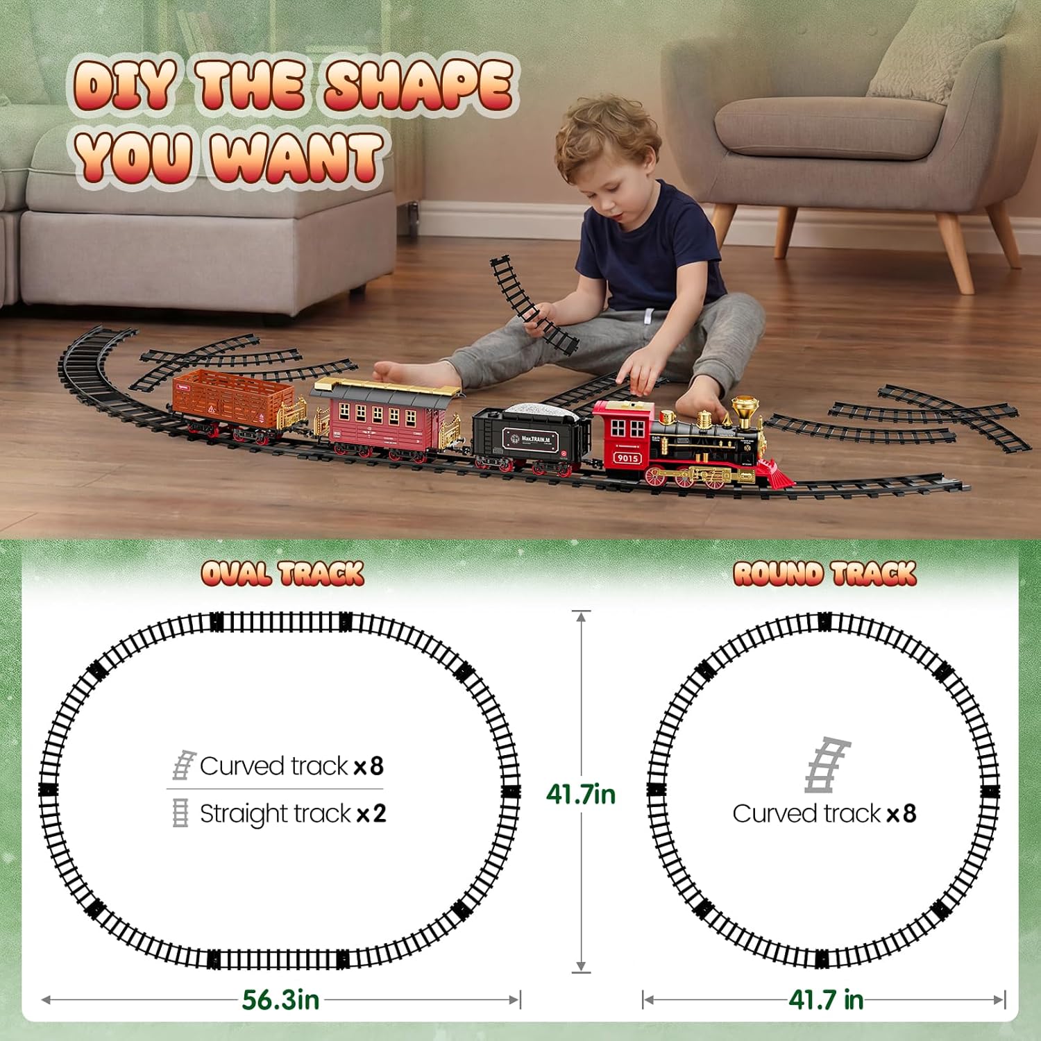 Train Set - Train Toys for Boys with Smokes, Lights and Sound, Toy Train Set for Under Christmas Tree, Toddler Model