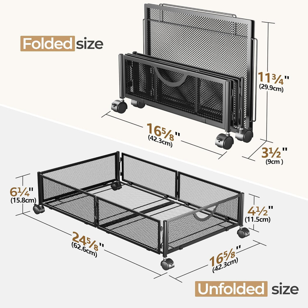 Under Bed Storage with Wheels, 4 Pack Under Bed Shoe Storage Organizer Drawer, Tool-free Assembly Metal Underbed