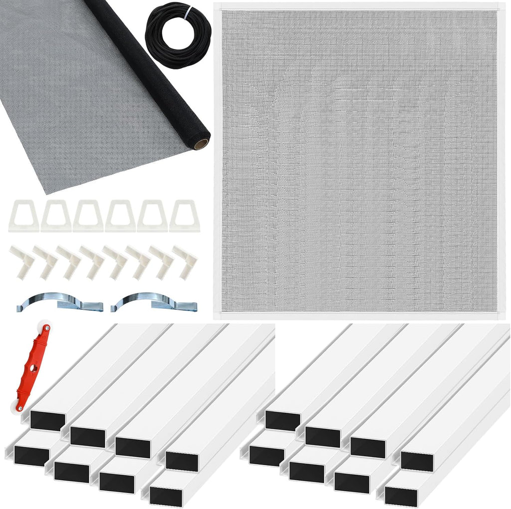 4 Pack Window Screen Kit with Aluminum Frame, White, 58'' X 58''