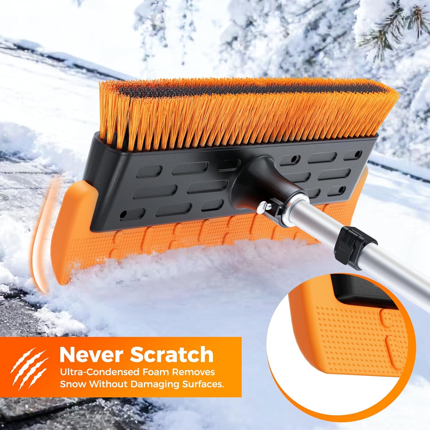 Year-Round Roof Rakes for Snow, Leaves & Moss – 16” No-Scratch Foam Blade & Roof Brush, 4.7-21ft Telescoping Snow