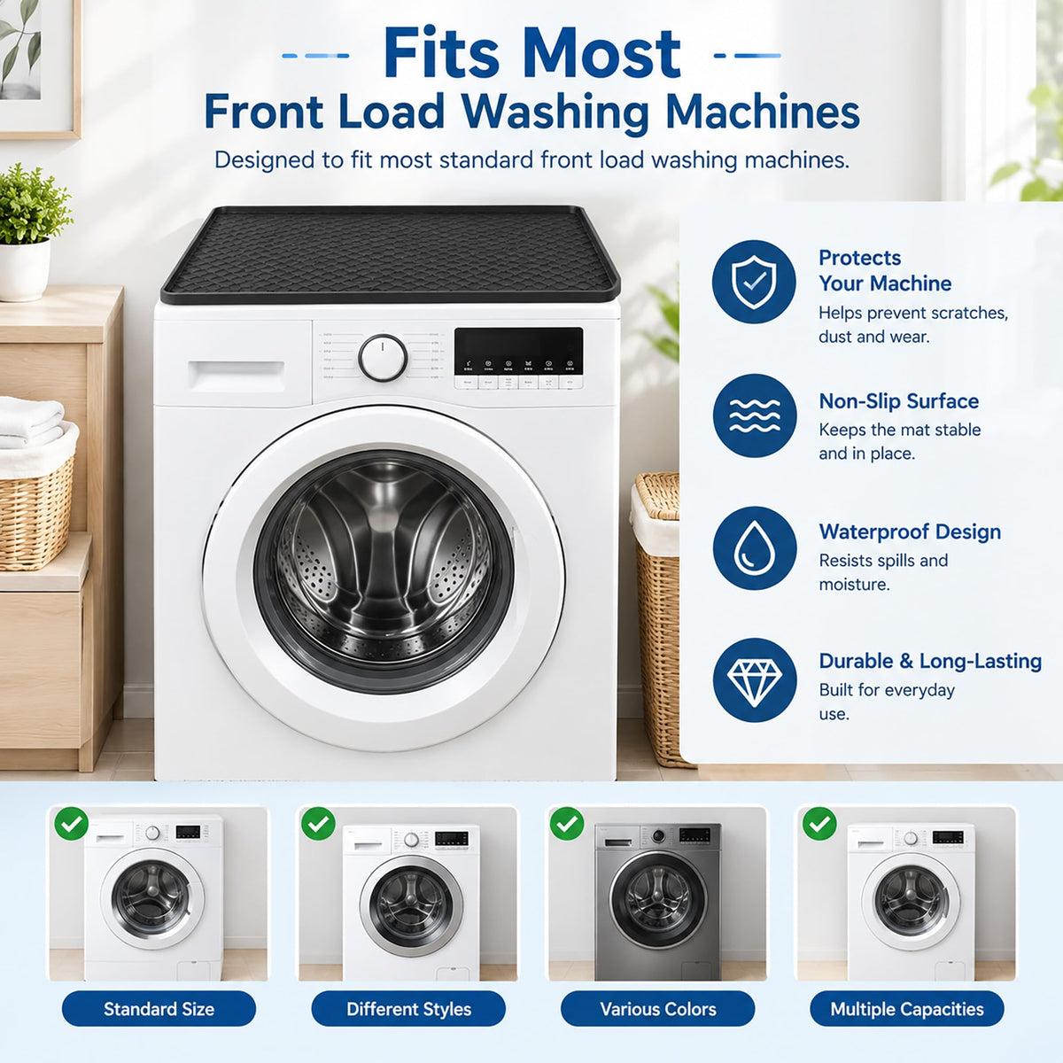 Silicone Washing Machine Top Mat Compatible with GE GFWS1500D0WW 2014-2018