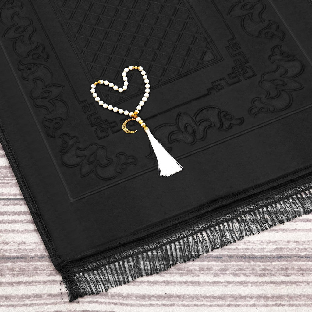 Muslim Prayer Rug with Tasbih Prayer Beads, Soft Large Prayer Matt Islam, Padded Islamic Prayer Mat Thick for Men and