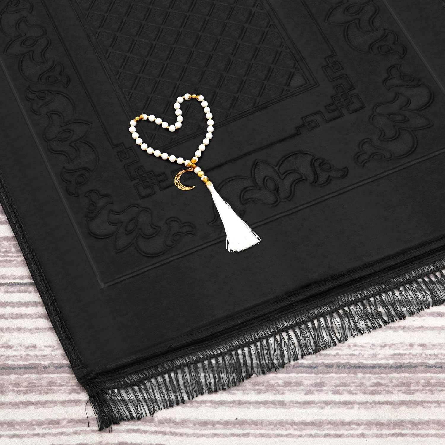 Muslim Prayer Rug with Tasbih Prayer Beads, Soft Large Prayer Matt Islam, Padded Islamic Prayer Mat Thick for Men and