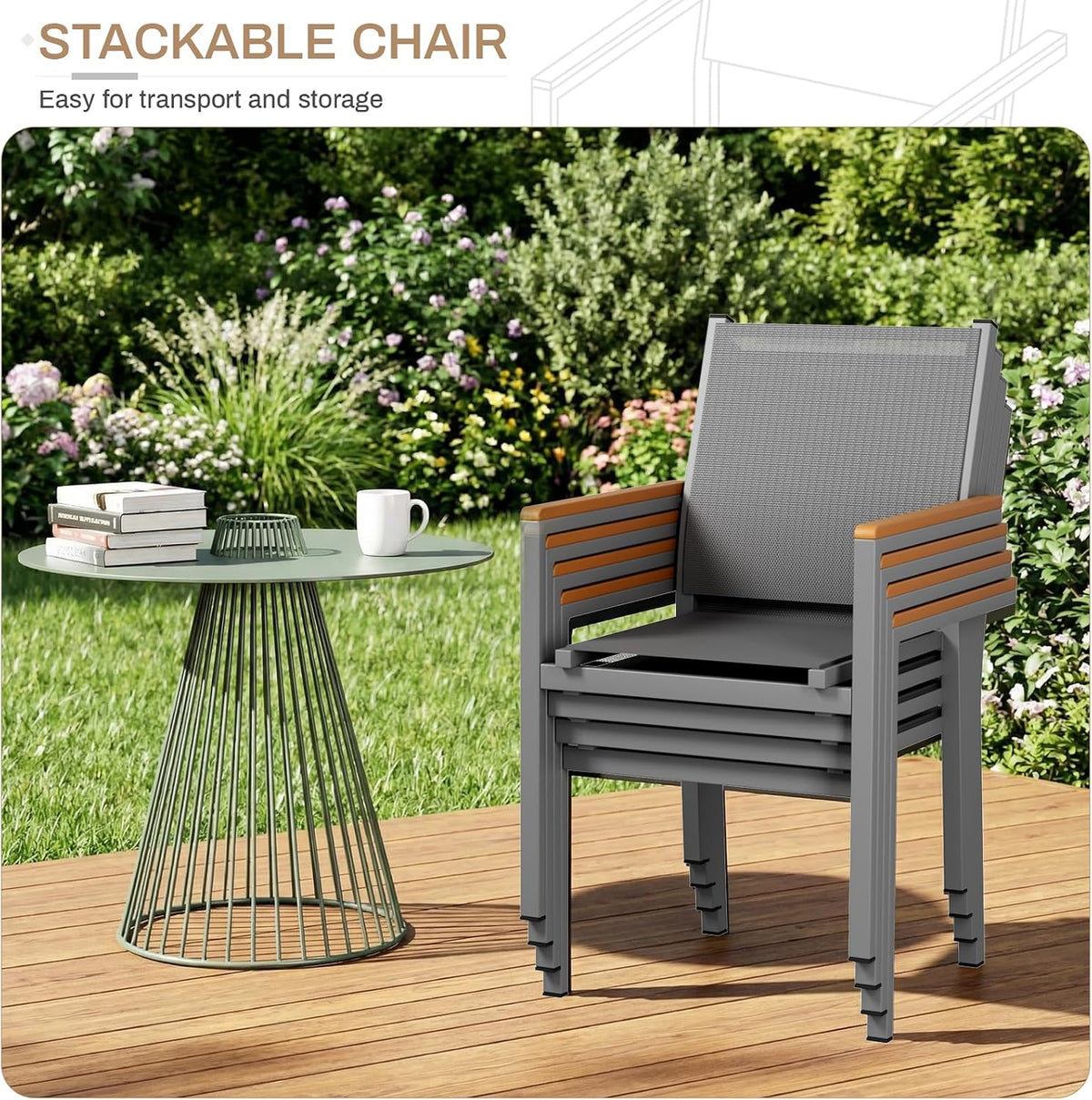 Set of 4 Stackable Patio Chairs, Aluminum Dining Chairs