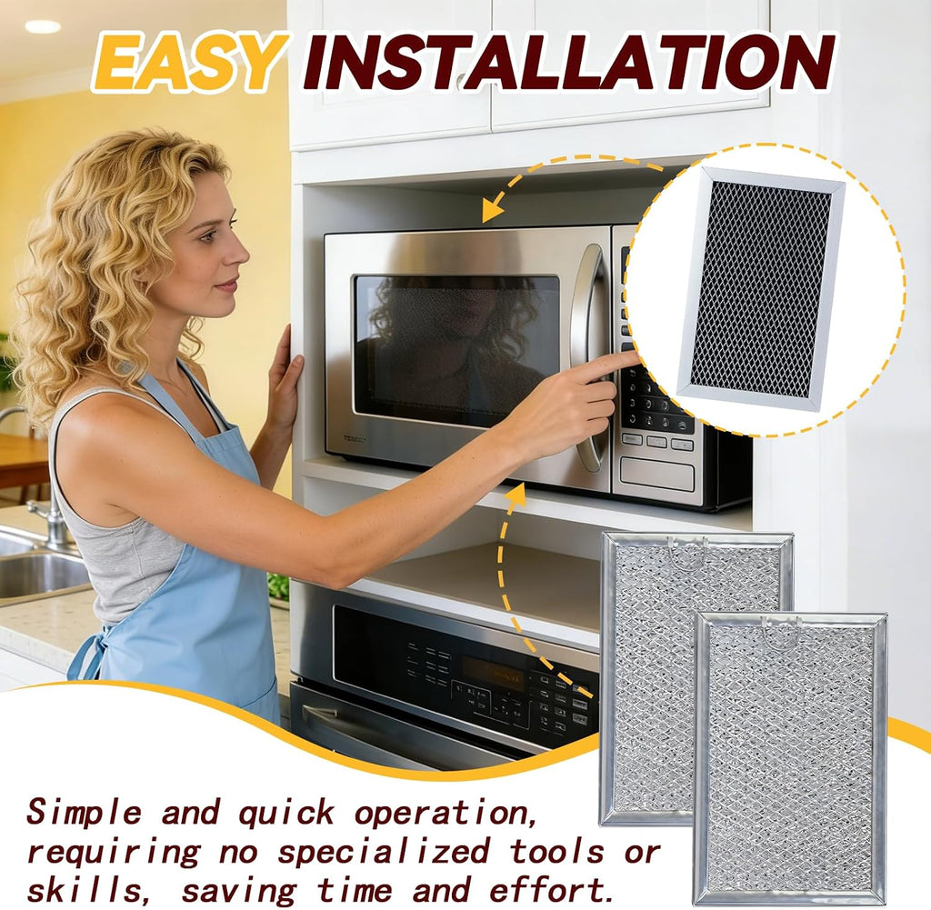 Microwave Filter Replacement - 3 Pcs Charcoal and Grease Filter Kit Compatible with GE Models JVM6175YK5FS, JVM6175SK5SS, JVM6175DK5BB, JVM6175DK5WW| Effective Odor Elimination