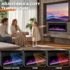 50" Electric Fireplace Wall Mounted and Recessed 750/1500w W/Remote Control