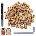 100pcs Threaded Inserts for Wood, Screw in Nut Fastener Connector, Steel Hex Drive Nut Inserts for Home Office Furniture (Gold, 1/4"-20 x10mm)