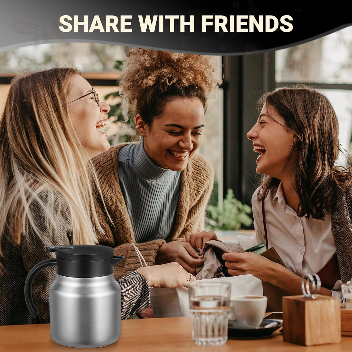 Small Insulated Coffee Carafe, 27 oz, Keeps Hot for 12H, Silver