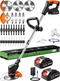 Cordless Weed Wacker with 2 Batteries & Charger, 26 Metal/Plastic Blades | Electric Grass Trimmer, Lightweight