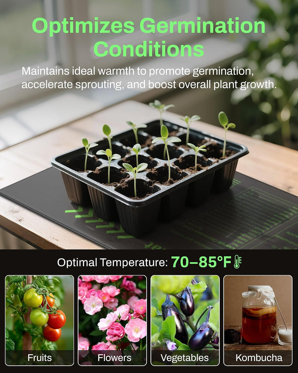 10" x 20.75" Seedling Heat Mat for Seed Starting Plants Germination | 1 Pack Durable Waterproof Plant Heating Pad