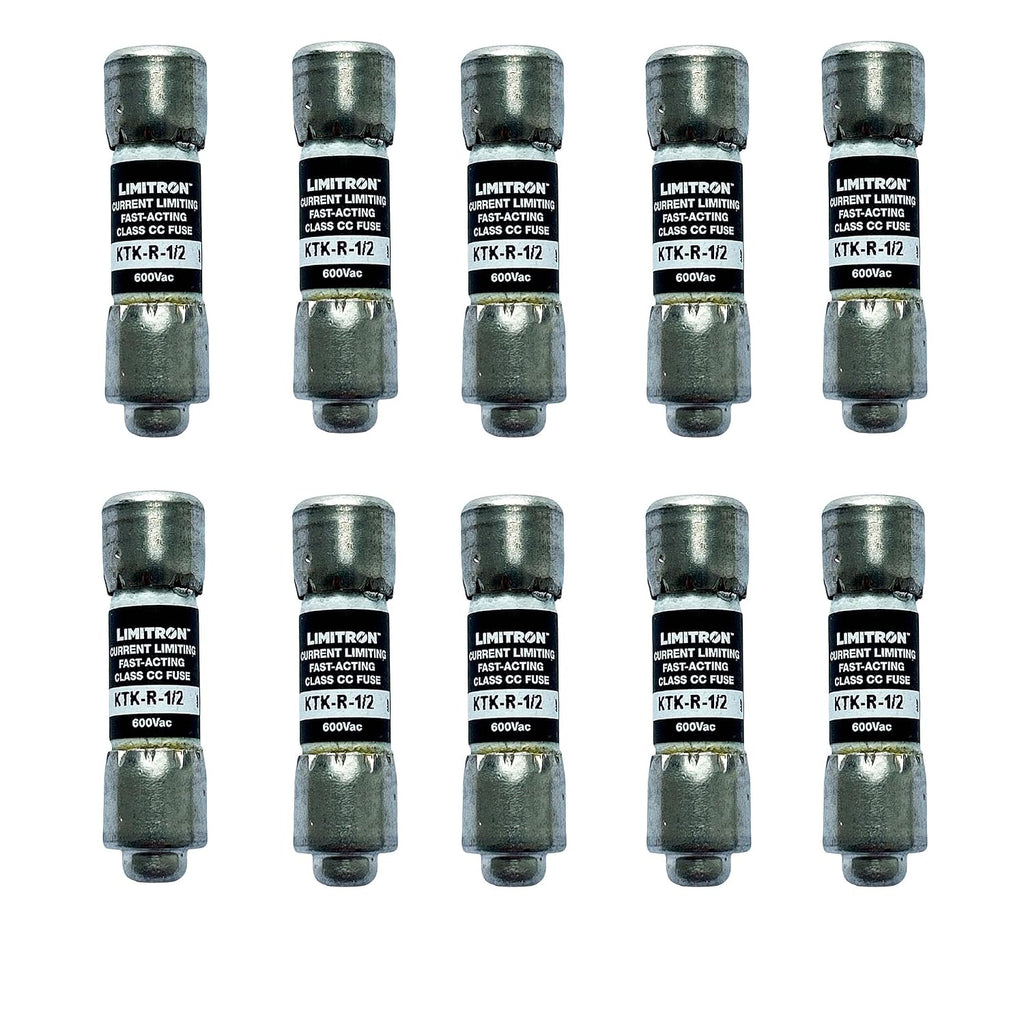 10-Pack New KTK-R-1/2 KTK-R-1/2A KTK-R 0.5A 600Vac Fast Acting Fuse,KTK-R-1/2A Current Limiting Class CC Rejection Cartridge Fuses