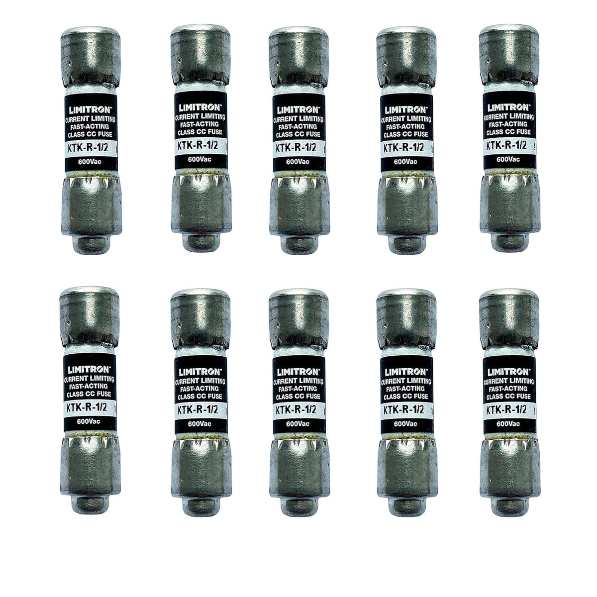 10-Pack New KTK-R-1/2 KTK-R-1/2A KTK-R 0.5A 600Vac Fast Acting Fuse,KTK-R-1/2A Current Limiting Class CC Rejection Cartridge Fuses