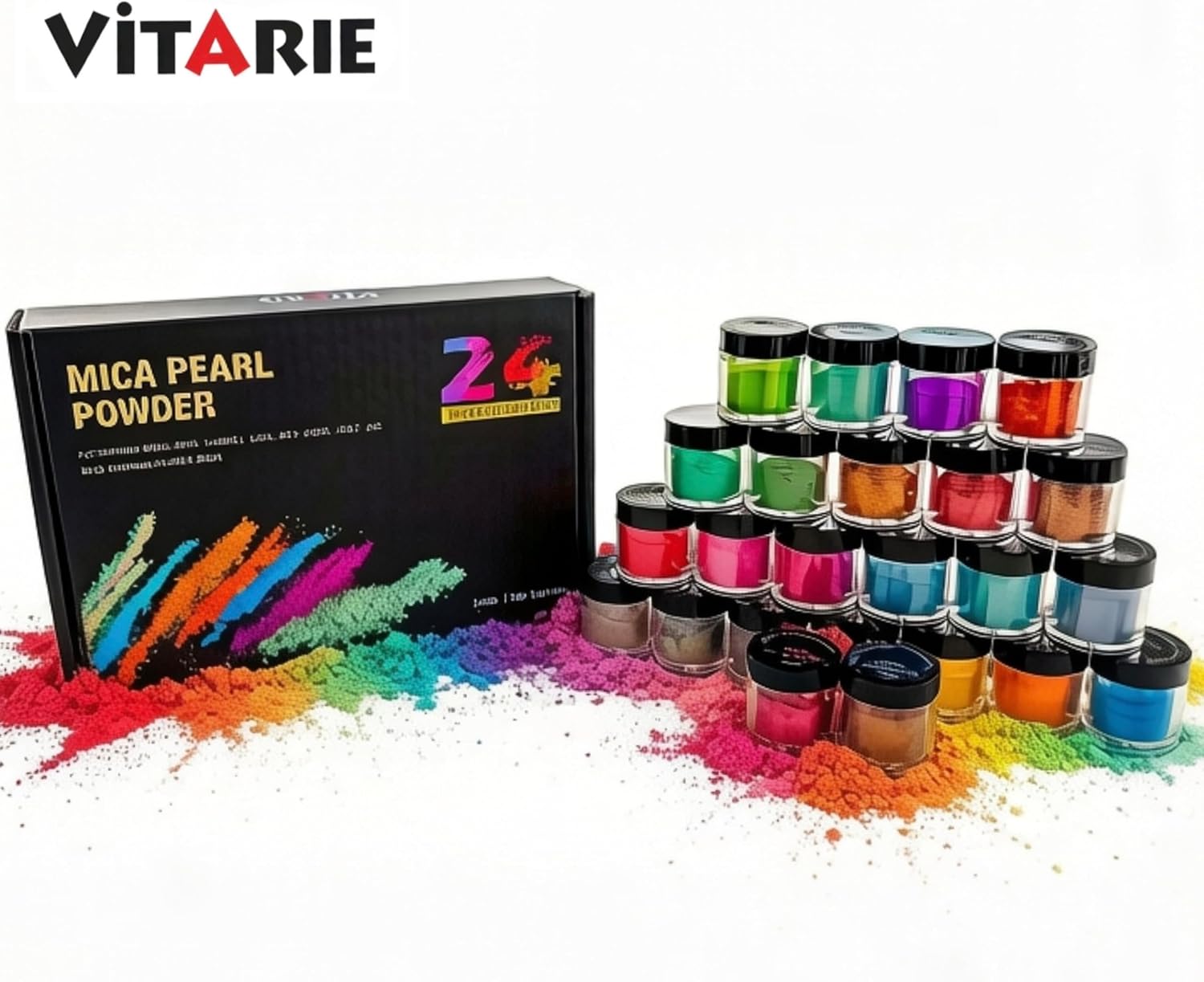 Mica Powder for Lip Gloss, Skin, Nails, Soap Making, Bath Bombs, Epoxy Resin, Art Crafts, 24 Colors(0.11oz) Each