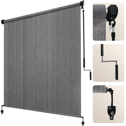 Patio Shades Roll Up Outdoor Roller Shade (6'Wx6'H), Cordless Exterior Roller Blinds Cloth for Porch Pergola Gazebo
