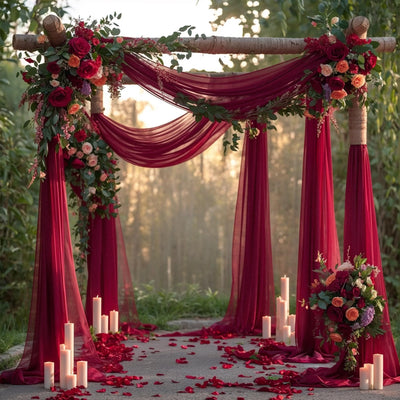 Burgundy Wedding Arch Draping Fabric 28" x19FT Sheer Curtain Drapes