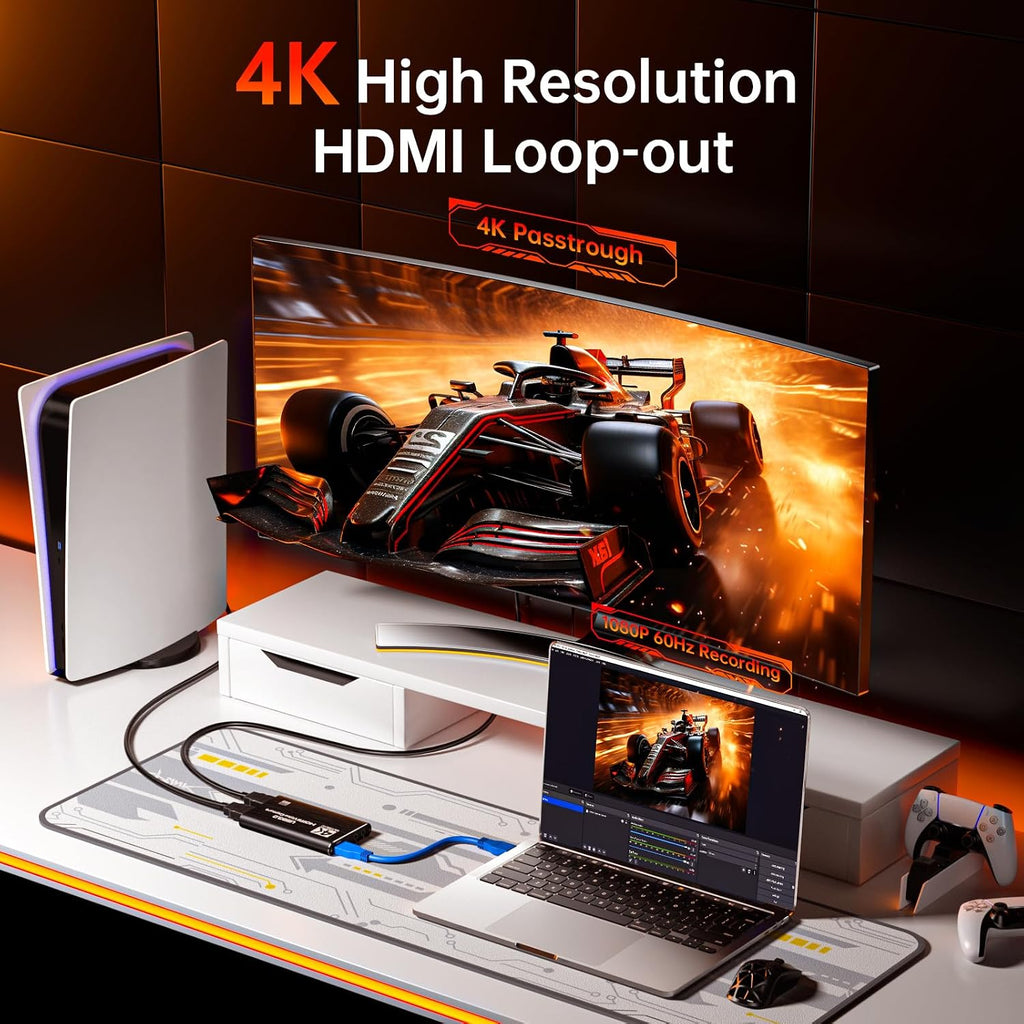 USB 3.0 HDMI Capture Card, 1080P 60FPS Capture with 4K Pass-Through | 2K 30FPS/1080P 60FPS capture and streaming with
