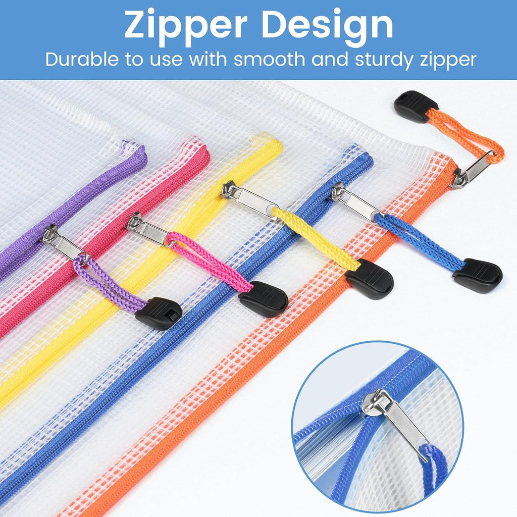 24 Pack Mesh Zipper Pouch Bags with Label Pocket, A6 (9.1×4.7 in) Small Pencil Case Pouch for Organizing, Clear