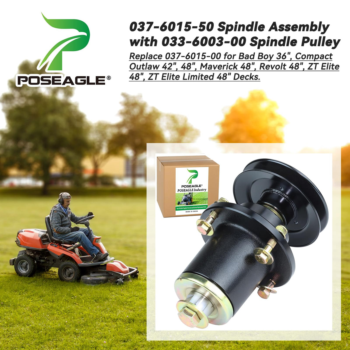 POSEAGLE 037-6015-50 Spindle Assembly for Bad Boy 36" 42" 48" Decks